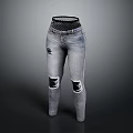 Distressed Jeans with Knee Patches Mesh Waistband Skinny Fit Casual Fashion