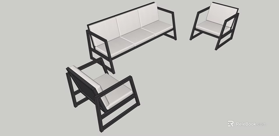 Modern Public Chairs With Black Frame And White Cushions For Outdoor Space 3d model 