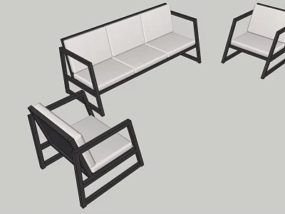 Modern Public Chairs With Black Frame And White Cushions For Outdoor Space 3d model