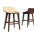 Modern Minimalist Bar Stools With Woven And Wooden Seats And Dark Wood Legs