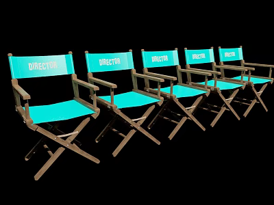 Window Display Featuring Five Turquoise Director Chairs with Wooden Frames 3d model