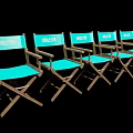 Window Display Featuring Five Turquoise Director Chairs with Wooden Frames