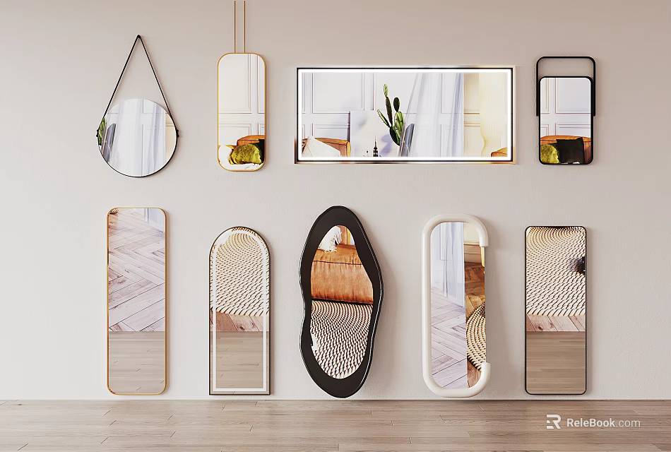 Assorted Decorative Mirrors With Diverse Shapes And Frames For Wall And Floor 3d model