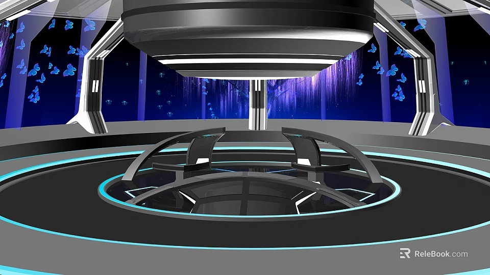 Futuristic Circular Platform Design With Glowing Blue Purple Lights And Geometric Structures 3d model 