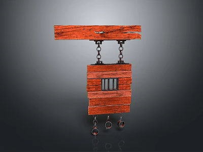 Red Wooden Hanging Storage Organizer With Chains And Hooks For Home Use 3d model