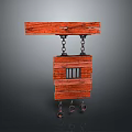 Red Wooden Hanging Storage Organizer With Chains And Hooks For Home Use