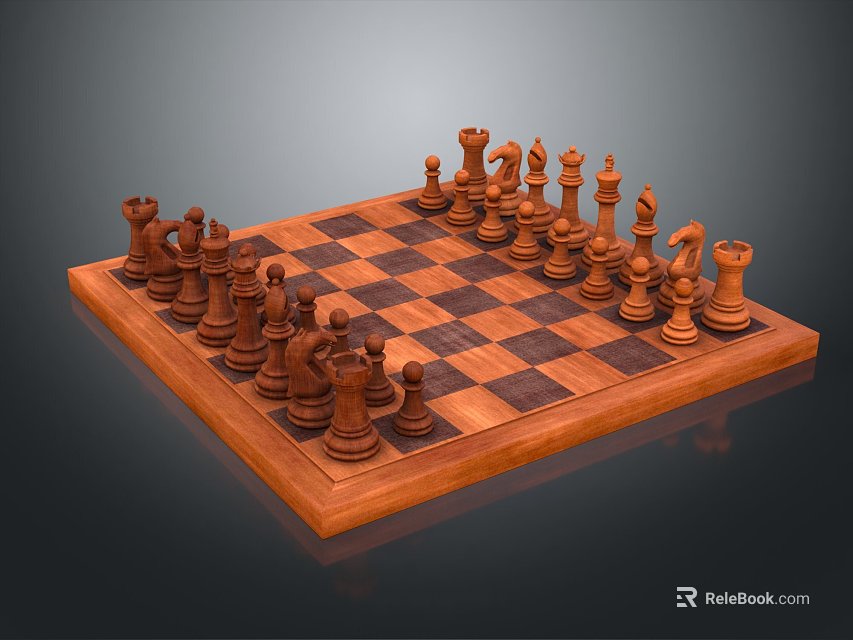 Classic Chess Board Entertainment With Wooden Pieces And Checkerboard Pattern 3d model 