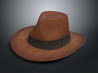 Brown Leather Hat With Dark Band For Daily Use As Essential Living Accessory 3d model