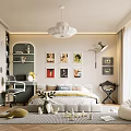Bright Kids Room Interior With Bed Wall Art Bookshelf Soft Rug And Chandelier