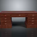 Classic Dark Wooden Writing Desk With Spacious Top Multiple Drawers And Handles