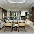 Modern Living And Dining Room Interior With Chandelier Sofa Dining Table And Chairs