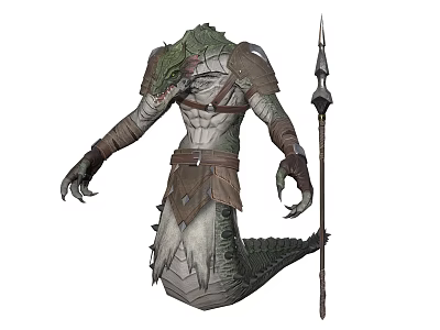 Crocodile Like Humanoid Mythical Creature Wearing Battle Armor Holding Sharp Spear Fantasy Character Design 3d model