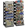 Retail Display Shelves With Multi Tiered Racks Stocked Various Assorted Products