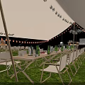 Urban Renewal Outdoor Tent With String Lights Tables Chairs And Flower Bouquets On Grass