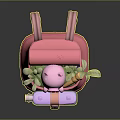 Cute Pink Backpack with Pig Plush Toy and Fresh Carrots with Green Leaves for Kids 3d model
