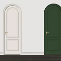 Two White and Dark Green Arched Hinged Doors in Minimalist Interior With Wooden Floor