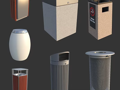 Public Outdoor Trash Bins In Various Designs Using Metal Stone Mesh Materials 3d model