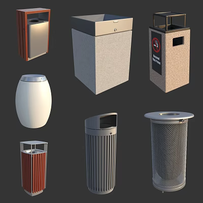 Public Outdoor Trash Bins In Various Designs Using Metal Stone Mesh Materials 3d model