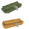 Modern Comfortable Three Seater Sofa in Green and Orange with Soft Throw Blanket