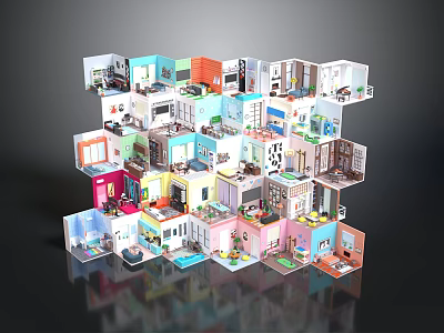 Colorful Miniature Room Models In Multi Layer 3D Structure With Diverse Interiors 3d model