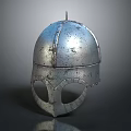 Silver Medieval Metal Helmet with Worn Texture and Classic Protective Design 3d model