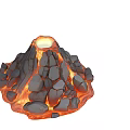 Rockery Stones Forming Volcano Shape With Flowing Lava And Burning Flames On Light Blue Background