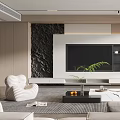 Modern Living Room Interior Design With TV Wall Sofa Coffee Table And Decorative Plant