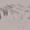 Various Shaped Columns in Wireframe Design with Spiral Cylindrical and Curved Structures and Linear Components 3d model