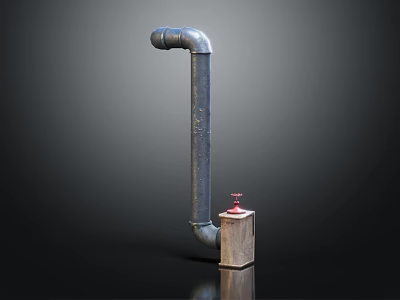 Industrial Metal Pipe Structure With Wooden Box And Red Control Knob 3d model