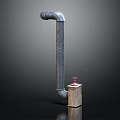 Industrial Metal Pipe Structure With Wooden Box And Red Control Knob