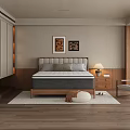Solid Wood Frame Double Bed With Soft Upholstered Headboard For Warm Minimalist Bedroom Interior Design