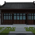 Traditional Ancient Architecture Courtyard Design With Grey Tiles And Illuminated Trees