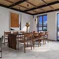 Warm Modern Hotel Public Lounge Area With Wooden Ceiling Pendant Lights And Wooden Tables Chairs