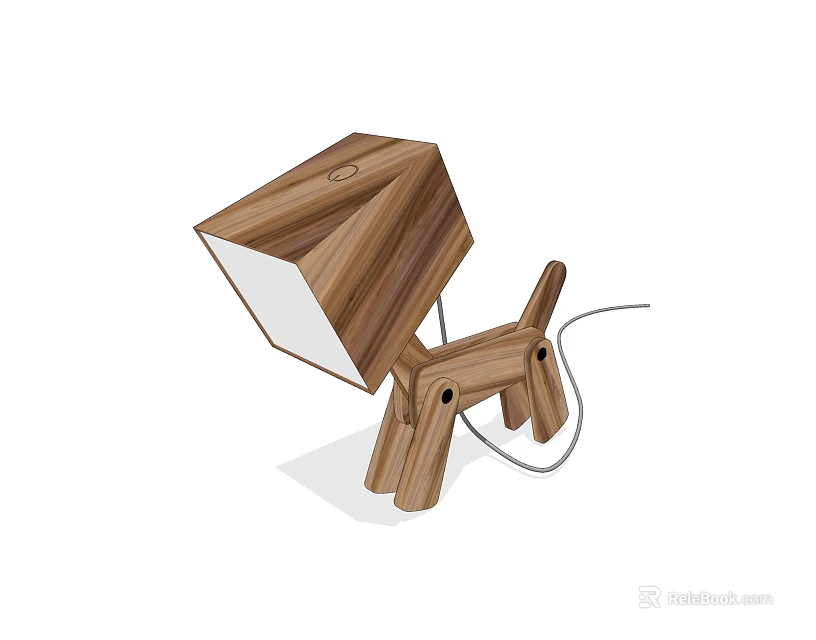Cute Wooden Table Lamp Design With Puppy Shape Frame And White Shade 3d model 