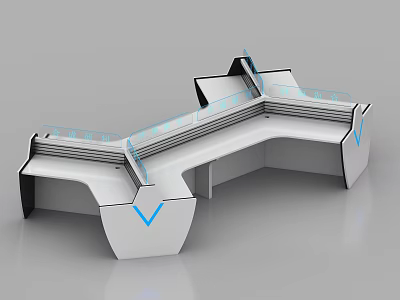 Modern Geometric Office Desk Design With White Surface Blue Accents And Layered Structure 3d model