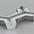 Modern Geometric Office Desk Design With White Surface Blue Accents And Layered Structure 3d model