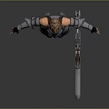 3D Warrior Character With Orange Hair And Armored Outfit Holding Battle Axe In Dark Setting