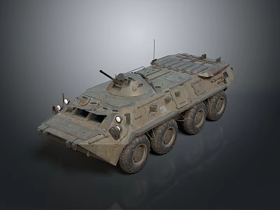Military Armored Wheeled Tank With Turret Machine Gun And Six Wheels Design 3d model