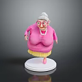 Elderly Lady Character Model With Pink Dress White Bun And Glasses On White Base