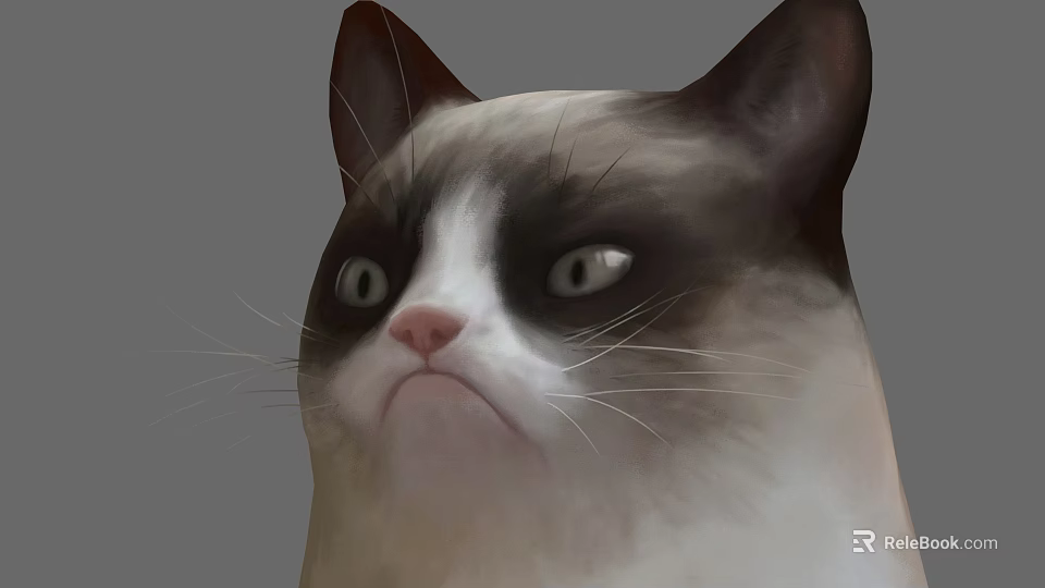 Grumpy Grey And White Cat With Serious Expression And Erect Ears 3d model 