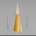 Space Rocket Launch Liftoff With Flaming Exhaust And Support Towers