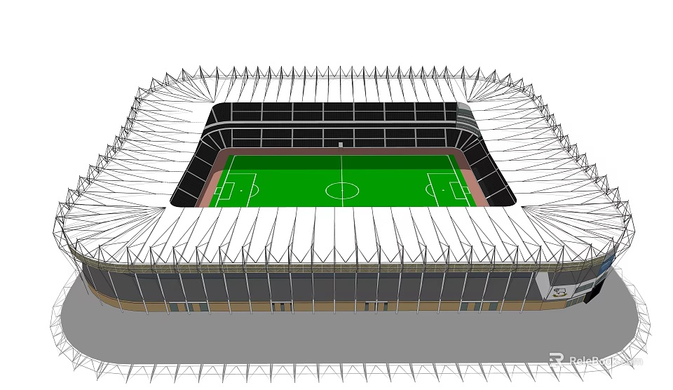 Large Modern Stadium Design With Green Football Pitch White Canopy And Seating Areas 3d model 