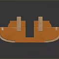 Wooden Ship Models in Light Brown and Orange on Black Smooth Surface with Reflections