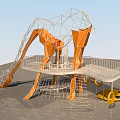 Large Orange Geometric Metal Frame Playground Equipment With Slide And Climbing Rings