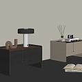 Modern Dark And Light Bedside Tables With Table Lamp Decorative Letter Reed Diffuser And Camera 3d model
