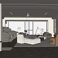 Modern Home Theater Room With Comfortable Sofas Recliner Chairs Glass Partition Wooden Flooring White Curtains