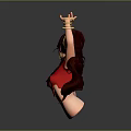 3D Female Character Adorned With Golden Jewelry Red Hair Red Brown Outfit In Kneeling Pose