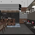 Cozy Café Interior With Pendant Lights Wooden Counter Tables Chairs And Coffee Sign