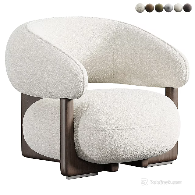 Cream Plush Single Sofa With Curved Arms And Dark Wooden Legs 3d model 