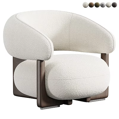 Cream Plush Single Sofa With Curved Arms And Dark Wooden Legs 3d model